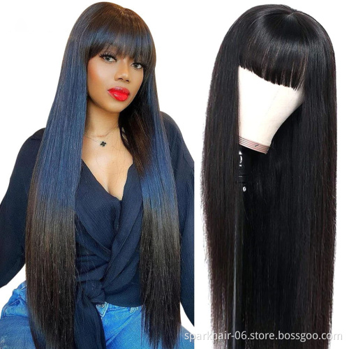 SPARK Human Hair Products 12a Full Machine Straight Wigs Straight Human Hair Wigs With Bangs Brazilian Non Lace Remy Hair Wigs